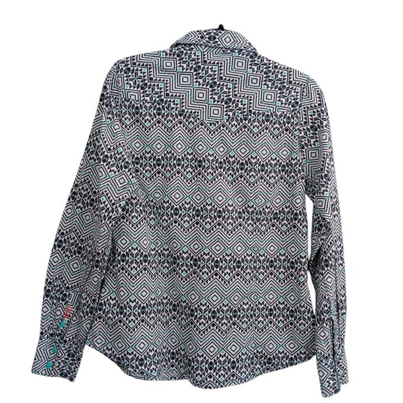 CRUEL Women's Printed Long Sleeve Western Pearl Snap Shirt Size M Rodeo Cowgirl - Picture 2 of 5